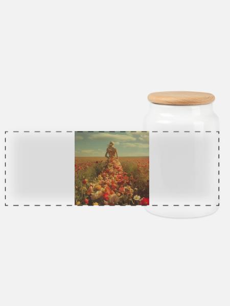 Blumenkleid im Blütenmeer - Panorama Keksdose mit Holzdeckel - Weiß