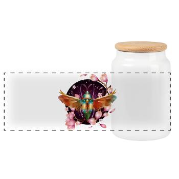 Insecte chatoyant coloré avec des ailes et des magnolias - Boîte à biscuits avec couvercle en bois - blanc - Devant
