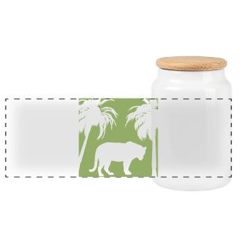 Jungle verte et silhouette de félin - Boîte à biscuits avec couvercle en bois - blanc - Devant