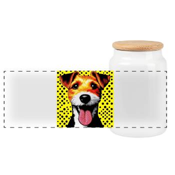 Dog Fox Terrier Jack Russell Pop Art - Panoramic Cookie Jar with Wooden Lid - white - Front