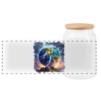 Globe strewn with lightning - Panoramic Cookie Jar with Wooden Lid - white - Front