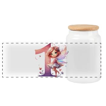 1 Year Fairy Elf Birthday Gift - Panoramic Cookie Jar with Wooden Lid - white - Front