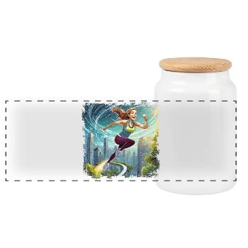 Sportliche Frau | running women - Panorama Keksdose mit Holzdeckel - Weiß - Vorne