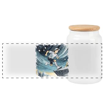 bande dessinée de garçon sportif - Boîte à biscuits avec couvercle en bois - blanc - Devant