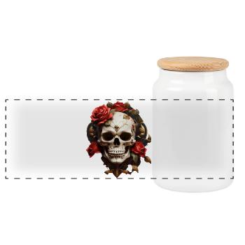 Couronne de crâne rose - Boîte à biscuits avec couvercle en bois - blanc - Devant