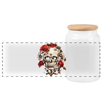 Rose Red Skull Wreath - Panoramic Cookie Jar with Wooden Lid - white - Front