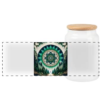 Forest Mandala Aurora Green Teal - Panoramic Cookie Jar with Wooden Lid - white - Front