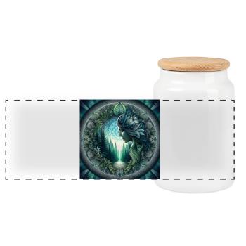 Forest woman in a mandala circle - Panoramic Cookie Jar with Wooden Lid - white - Front