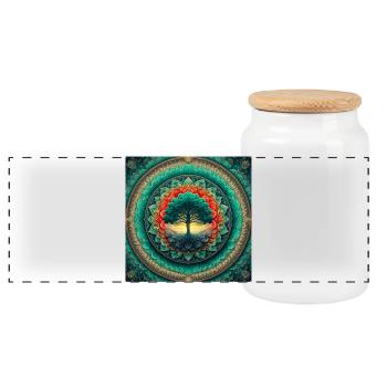 Tree in mandala of light - Panoramic Cookie Jar with Wooden Lid - white - Front