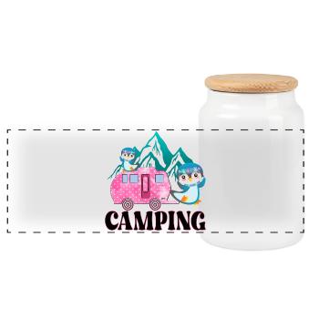 CAMPING CAMPINGSPLATZ PINGUINE - Boîte à biscuits avec couvercle en bois - blanc - Devant