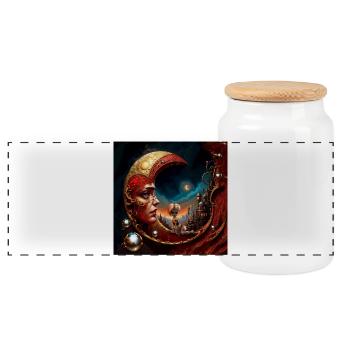 Petite fée assise sur une lune rouge dorée. - Boîte à biscuits avec couvercle en bois - blanc - Devant