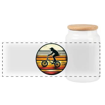 BMX Rider dans un coucher de soleil rétro - Boîte à biscuits avec couvercle en bois - blanc - Devant