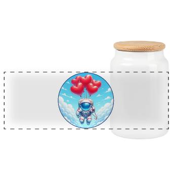 Vol des astronautes en ballon cardiaque Cloud - Boîte à biscuits avec couvercle en bois - blanc - Devant