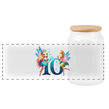 10 Year Old Fairy Elf Birthday Gift - Panoramic Cookie Jar with Wooden Lid - white - Front
