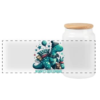 Mommy's Cuddlesaurus Cuddle Dinosaur Gift - Panoramic Cookie Jar with Wooden Lid - white - Front