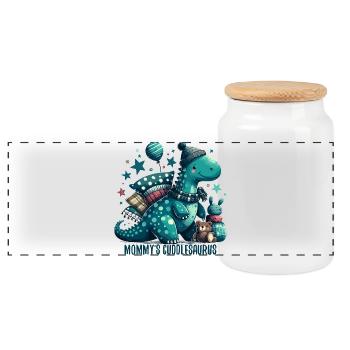 Mommy's Cuddlesaurus Cuddle Dinosaur Gift - Panoramic Cookie Jar with Wooden Lid - white - Front