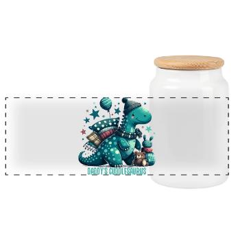 Daddy's Cuddlesaurus Cuddle Dinosaur Gift - Panoramic Cookie Jar with Wooden Lid - white - Front
