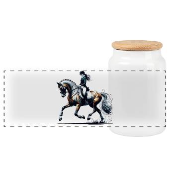 Dressurreiten Reiten Pferd Geschenk - Panorama Keksdose mit Holzdeckel - Weiß - Vorne