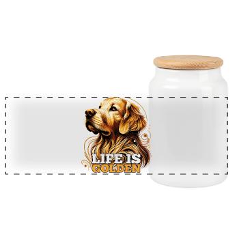 Life is Golden Retriever Dog Gift - Panoramic Cookie Jar with Wooden Lid - white - Front