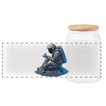An astronaut observes the Earth - Panoramic Cookie Jar with Wooden Lid - white - Front