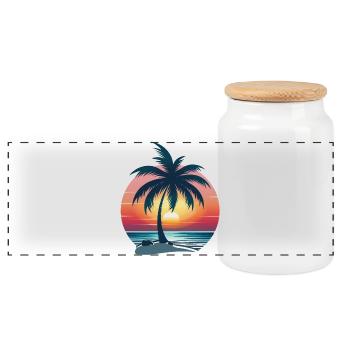 Palm Tree Sunset - Panoramic Cookie Jar with Wooden Lid - white - Front