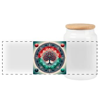 Mandala-Baum in leuchtenden Farben - Panorama Keksdose mit Holzdeckel - Weiß - Vorne