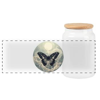 Butterfly Tone - Panoramic Cookie Jar with Wooden Lid - white - Front