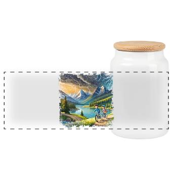 Kinder auf Fahrrädern in Berglandschaft - Panorama Keksdose mit Holzdeckel - Weiß - Vorne