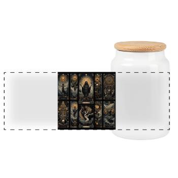 Tarot Shadows and Angels - Panoramic Cookie Jar with Wooden Lid - white - Front