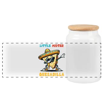 Little Mister Quesadilla Food Dabbing Mexico - Panoramic Cookie Jar with Wooden Lid - white - Front