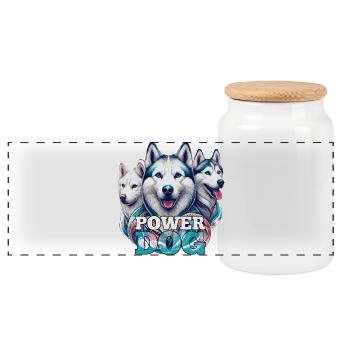 Cadeau de chien de puissance Husky - Boîte à biscuits avec couvercle en bois - blanc - Devant