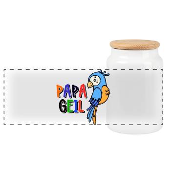 Jungle, Zoo, Saying, Zoo Animals, Africa, Parrot - Panoramic Cookie Jar with Wooden Lid - white - Front