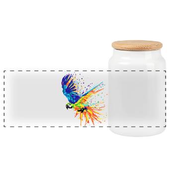Bird, Tropical, Africa, Animal Lover, Parrot, Animal - Panoramic Cookie Jar with Wooden Lid - white - Front