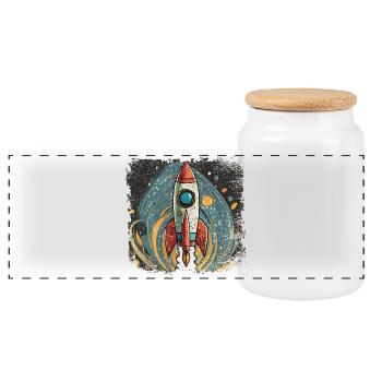 Rocket with a stylish design - Panoramic Cookie Jar with Wooden Lid - white - Front