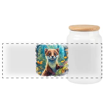 Close-up of a funny marten comic-style - Panoramic Cookie Jar with Wooden Lid - white - Front
