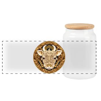 Mandala de la Tête de Taureau d’Or - Boîte à biscuits avec couvercle en bois - blanc - Devant