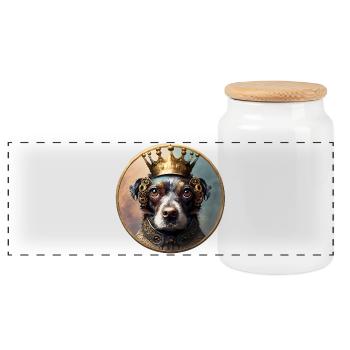 Royal Dog with Crown - Panoramic Cookie Jar with Wooden Lid - white - Front