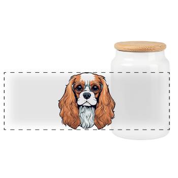 Cavalier King Charles, Dog, Cute Dog - Panoramic Cookie Jar with Wooden Lid - white - Front