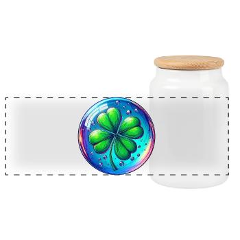 Four-leaf clover - Panoramic Cookie Jar with Wooden Lid - white - Front