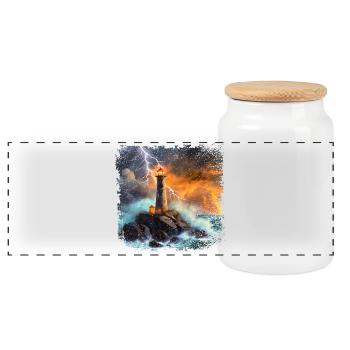 Lighthouse that shines out to sea at night - Panoramic Cookie Jar with Wooden Lid - white - Front