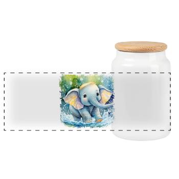 Cute baby elephant playing in the water - Panoramic Cookie Jar with Wooden Lid - white - Front