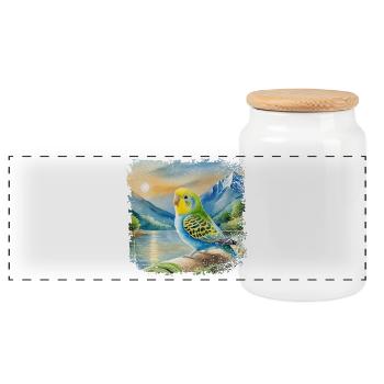 jeune perruche dans le style de livre pour enfants, aquarelle - Boîte à biscuits avec couvercle en bois - blanc - Devant