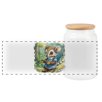 Cute young anteater with mobile phone - Panoramic Cookie Jar with Wooden Lid - white - Front