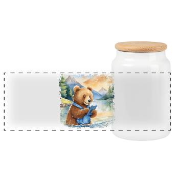 Mignon jeune ours brun avec téléphone portable - Boîte à biscuits avec couvercle en bois - blanc - Devant