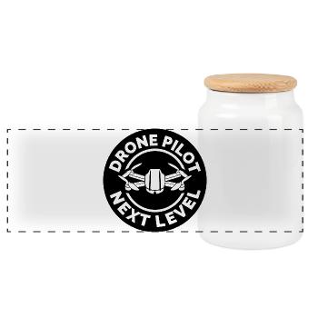 drone pilot patch Logo Drohnen Symbol Grafik icon - Panorama Keksdose mit Holzdeckel - Weiß - Vorne