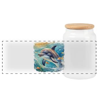 Mignon jeune dauphin dans le style d’un livre pour enfants - Boîte à biscuits avec couvercle en bois - blanc - Devant