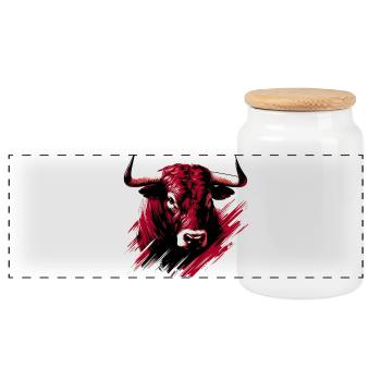 Stier - Panorama Keksdose mit Holzdeckel - Weiß - Vorne