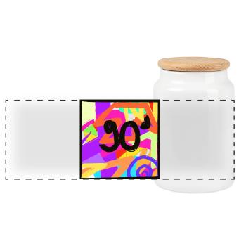 Retro style 90s design - Panoramic Cookie Jar with Wooden Lid - white - Front