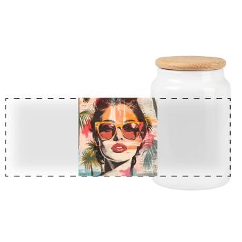 Summer Portrait - Panoramic Cookie Jar with Wooden Lid - white - Front
