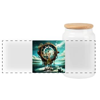 Fantastic Steampunk Marine Watch with Mermaid - Panoramic Cookie Jar with Wooden Lid - white - Front